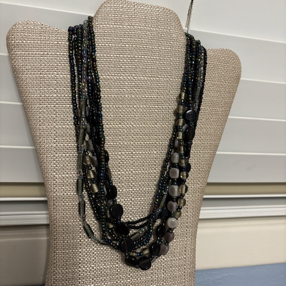 Elegant Black Blue Multi-strand Beaded Necklace